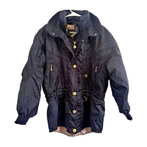 Vtg‎ Descente Ski Jacket Women 8 Medium Black Insulated Waterproof Cinch Waist
